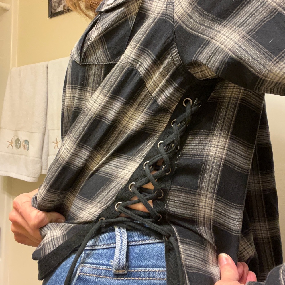 Women’s Harley-Davidson Plaid Shirt Split Sides w/ laces for a sexy surprise!
